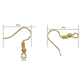 TOAOB 100pcs Golden Earring Hooks Hypo Allergenic French Ear Wires with Ball and Coil 18mm Fish Hook Earrings Making Supplies Jewelry Findings