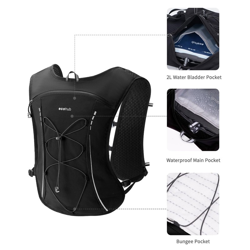 ECOHUB Lightweight Running Hydration Vest, Reflective Hydration Backpack with 2L