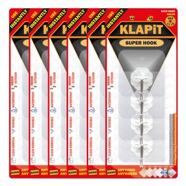 KLAPiT Super Hook - Heavy-Duty Adhesive Wall Hooks, Holds Up to 11 lbs, Waterproof, No Damage, Easy Install on Tile, Wood, Stone, Glass & Metal - Made of Steel (Clear, 24pc)