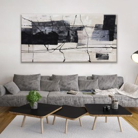 Large Abstract Wall Art Wall Decor Black And White Wall Art Living Room Canvas Picture Painting Artwork For Bedroom Dinning Room Canvas Art Modern Home Decor Wall 29x58 In