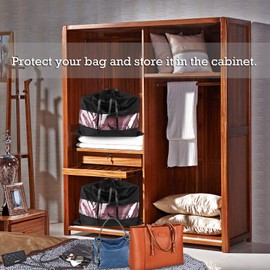 PlasMaller Dust Cover Storage Bags Terylene Flannel Drawstring Pouch with Clear View Window for Handbags Purses Pocketbooks Shoes Boots Set of 2 (17.7 x 15.7 in), Black