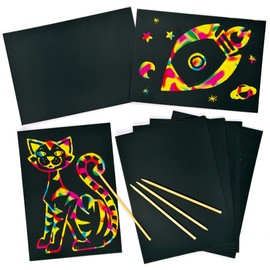 Baker Ross EV571 Scratch Art Doodle Sheets 21cm x 15cm Children's Drawing & Design Activities (Pack of 8)