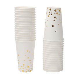 Geeklife 16 oz Disposable Gold Stars Paper Coffee Cups,Hot and Cold Beverage Drinking Cups,30 pcs Party Paper Cups for Party,Picnic,Travel, and Events