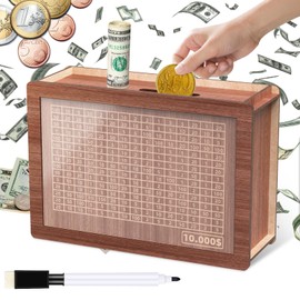 Cash Vault Wooden Savings Box, Money Piggy Bank for Adults Kids, Wooden Cash Saver Money Box, Cash Saver Box, Coin Counter Piggy Bank, Money Box with Counter