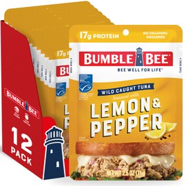 Bumble Bee Lemon & Pepper Seasoned Tuna, 2.5 oz Pouches (Pack of 12) - Ready to Eat - Wild Caught Tuna Packet - 17g Protein per Serving - PERFECT, PORTABLE, GOODNESS
