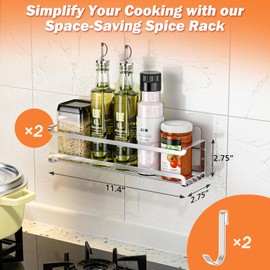 Bunoxea Spice Rack wall mounted 2 Pack, Space-Saving Spice Organizer for Spice Jars and Seasonings,Screw or Adhesive Hanging Spice Rack Organizer for Your Kitchen Cabinet,or Pantry Door,Silver