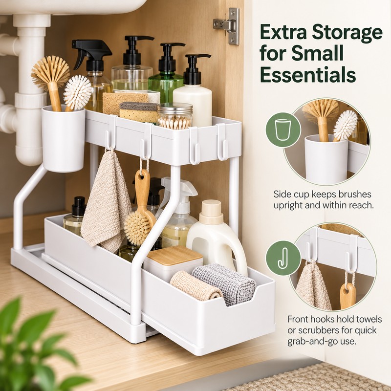 2-Tier Under Sink Organizer for Kitchen & Bathroom – Stainless