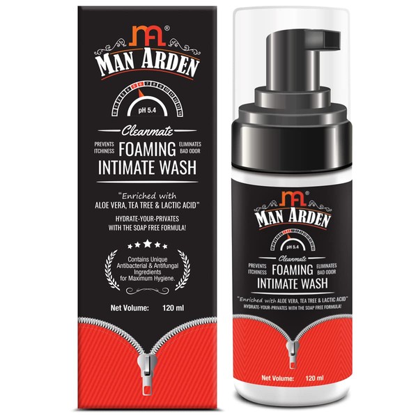 Man Arden Clean Mate Intimate Foaming Wash For Men, pH Balanced Foaming Hygiene Wash | Prevents Itching, Irritation & Bad Odor, 120 ml