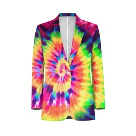 Psaytomey Tie Dye Printed Plus Size Sports Coat - Men's Casual Blazer One Button Business Suit Jacket With Pockets