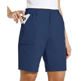 Willit Women's 10" Hiking Cargo Shorts Stretch Golf Active Long Shorts Quick Dry Outdoor Summer Shorts Navy Blue S