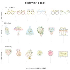 Cheerland 18 Pcs Bridal Shower Photo Booth Props, I Do Photo Props for Wedding, Hen Do, Proposal Party, Wedding Photo Booth Props Bachelorette Pastel and Gold Bridal Party Supplies Accessories