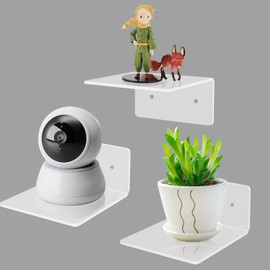 Ludery 3 Pack Small Floating Shelves - 4'' Acrylic Mini Wall Shelf for Bedroom, Bathroom, Living Room, Office (2 Types of Installation