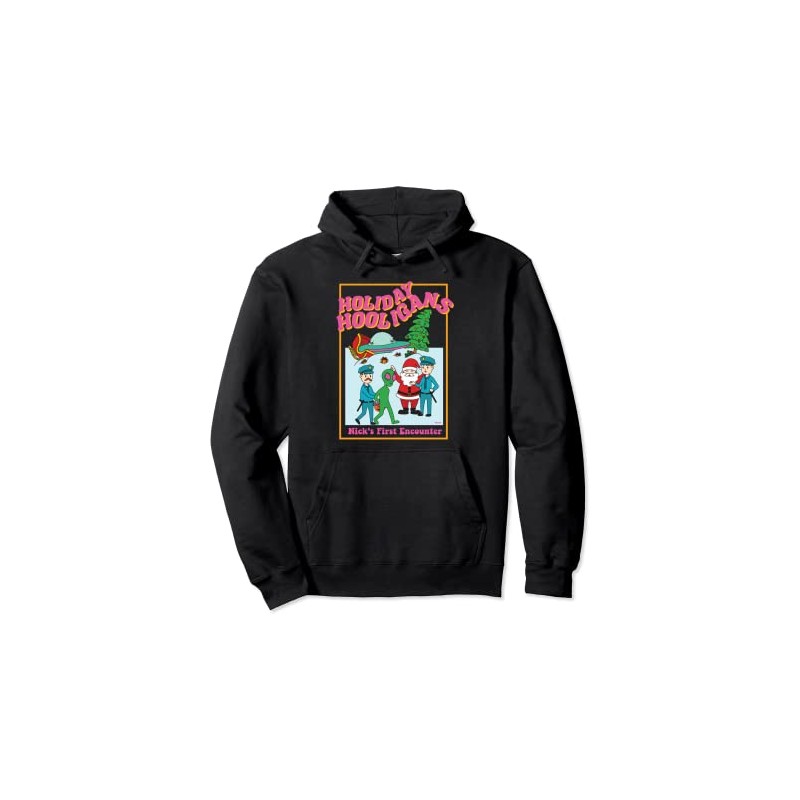 Holiday Hooligans Nick's First Encounter Funny Christmas Pullover Hoodie, black