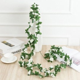Acronde 3PCS Artificial Flowers Spring Flower Garland Artificial Rose Vine Hanging Decoration for Wedding Wall Arch Party Backdrop (White)