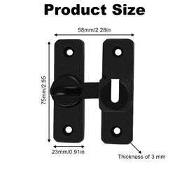 Pack of 2 Door Bolt, Sliding Lock with Latch, Door 90/180 Degree Sliding Door Lock, Window Latch, Door Lock for Window, Door, Fence, Bedroom, Toilet (Black)