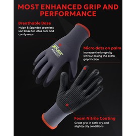 FJDZ SAFETY 12 Pairs Breathable Work Gloves, Foam Nitrile Touchscreen Super Light Nylon Working Gloves with Gripping Dots for Men Women Automotive Repair,Gardening,Handling, Assembly(X-Large)