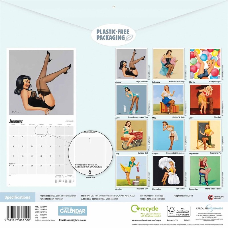 Carousel Worldwide, Pin Ups 2026 Square Wall Calendar