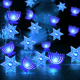 TURNMEON [Timer 10Ft 30LED Hanukkah Decorations Menorah Star of David String Light Battery Operated Chanukkah Lights Blue Lights Hanukkah Decor for Jewish Judaism Passover Rosh Hashana Decor Party