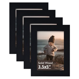 KINLINK 3.5x5 Picture Frames Black, Solid Wood Frames with Plexiglass for Table Top and Wall Mounting, Photo Frames for Horizontal or Vertical Display, 4 Pack
