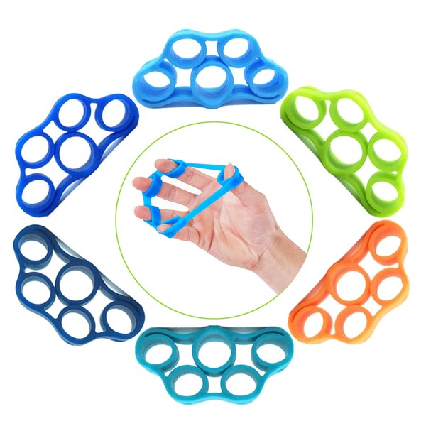DXIA 6 Pack Finger Strengthener Hand Grip Ring, Finger Trainer Ring, 6 Pieces with Different Strengths, Hand Trainer, Rubber Muscle Trainer, Training Device for Strength Training, Therapy, Muscles