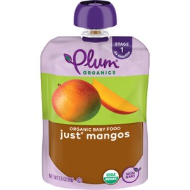 Plum Organics | Stage 1 | Organic Baby Food Meals [4+ Months] | Just Mango | 3.5 Ounce Pouch (Pack Of 12) Packaging May Vary