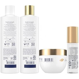 Dove Fuerza de Enlace, Sistema de Terapia de Daños – Champú, Acondicionador, Suero Escudo 10-en-1 y Mascarilla de Péptidos, Tratamiento de Reparación Capilar, Anti-Frizz (Set de 4 Piezas)