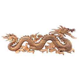 NOVICA Hand Carved Large Suar Wood Wall Mounted Relief Panel 'Baru Klinthing Dragon'