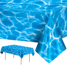 3 Pieces Ocean Tablecloth - Under The Sea Ocean Waves Table Cloths, Plastic Rectangle Blue Water Print Table Cover for Beach Pool Birthday Party Decorations Tables Decor Supplies Favors, 108 x 54 Inch