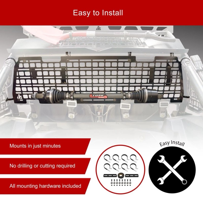 Tusk Aluminum MOLLE Panel Rear Window Rack for Polaris RZR
