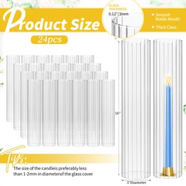 Showgeous 24PCS Hurricane Candle Holder Sleeve,D:3" H:16" Open Ended Hurricane Glass Cylinder, Ribbed Clear Glass Cylinder Candle Holder, Hurricane Covers for Centerpieces Wedding Christmas Home Decor