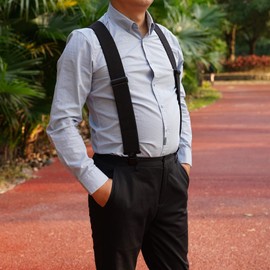 MELOTOUGH Men's Suspenders Fully Elastic 2 inch Wide X back Heavy Duty Work Suspenders (Black Elastic)