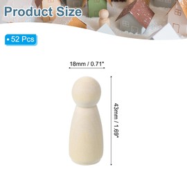 PATIKIL 1.69" Height Wooden Pegs Dolls, 52Pcs Wood Pegs People Dolls Mom Unfinished Bodies Unpainted Natural Wood Figures for Painting DIY Crafts Arts