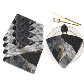 Yibeas Abstract Black and White Marble Cloth Table Napkins Set of 4 Japanese Kintsugi Mosaic with Golden Veins Table Decoration Dinner Napkins for Kitchen 18 x 18 inch