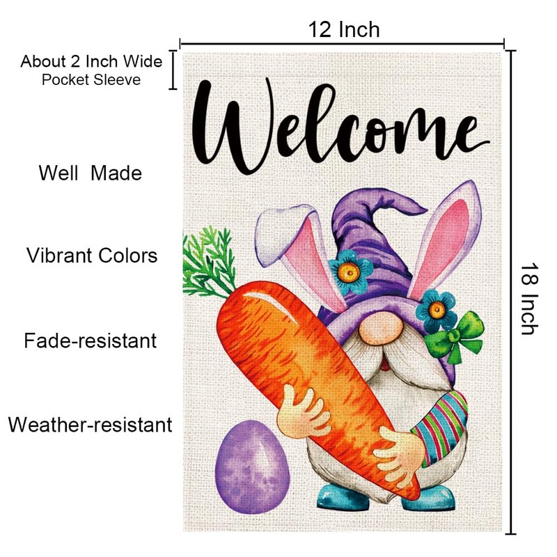 zeevly Easter Gnomes Garden Flag 12x18 Inch Double Sided Carrot