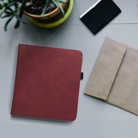 kwmobile Case Compatible with Kobo Sage - Cover Faux Nubuck Leather e-Reader Flip Case - Dark Red