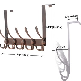 Dseap Over The Door Hook Hanger - 5 Tri Hooks, Heavy Duty Over The Door Towel Rack Coat Rack for Clothes Hat Towel,Red Antique Copper