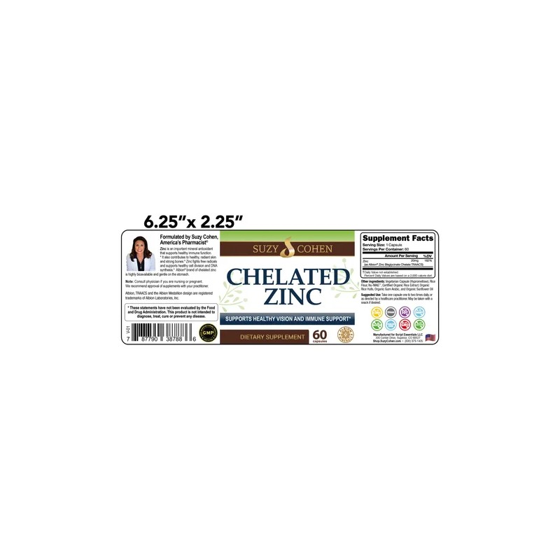 Script Essentials Suzy Cohen Zinc Quelado - 60 Cápsulas