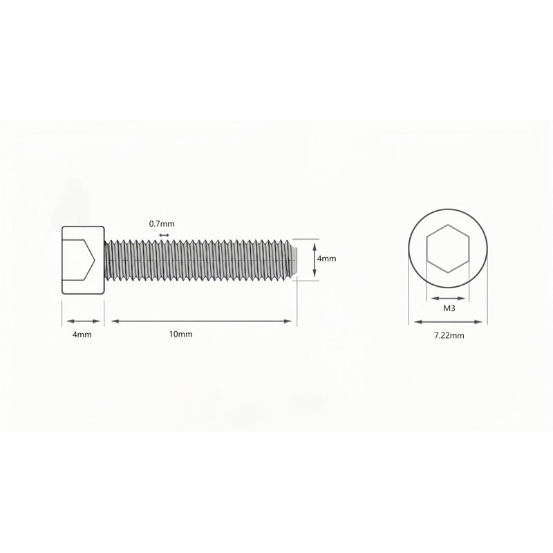 M4-0.7 x 10mm Socket Head Cap Screws, Stainless Steel 18-8