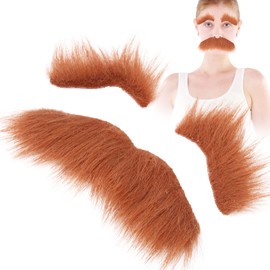 Juego de Bigote Y Cejas Falsos, Bigote Novedoso Autoadhesivo, Vello Facial para Fiesta de Disfraces, Disfraz Y Actuación (marrón)