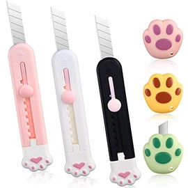 6 Pieces Cute Box Cutter Retractable Kawaii Knife Utility Kitty Letter Opener Cat Lovely Paw Box Cutter Knife Portable Cartons Cardboard Cutter with Hole for Office Packages Opener Home
