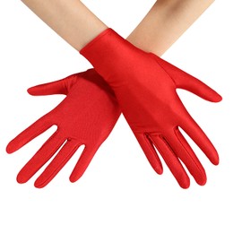 Women Formal Bridal Short Satin Banquet Party Wedding Red Opera Gloves Wrist Length for Wedding Evening Party (Red)