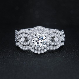 AoedeJ Bridal Sets 3 Pcs Cushion Round Cut White Cubic Zircona Ring Sets 925 Sterling Silver Wedding Engagement Ring Sets Size 7-9 (7)