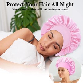 Phieeseriy 1 Piece Silk Cap for Sleeping, Satin Bonnet Night Sleep with Elastic Band for Long, Curly Hair, Soft Non-Slip Satin Hair Cap for Night, Black, Pink