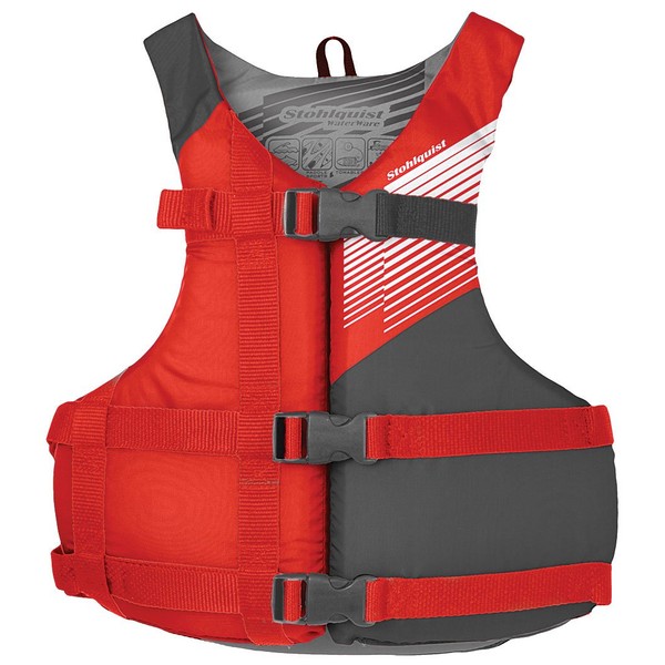 Stohlquist Fit Youth/Adult (75-125 Lbs) PFD Life Jacket Vest - Coast Guard Approved, Soft Lightweight Buoyancy Foam, Fully Adjustable, Buckle for Extra Security | Red & Gray
