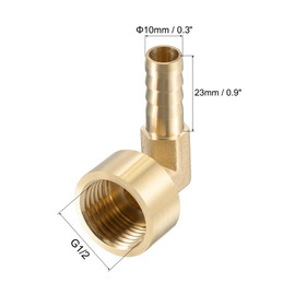 sourcing map Brass Hose Barb Fitting Elbow, 10mm Barbed x G1/2 Female Pipe Connector Adapter for Water Fuel Air
