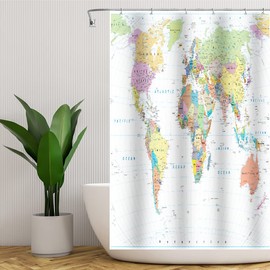 OERJU World Map Shower Curtain Educational Geography Countries Colorful Bath Curtain Waterproof Polyester Fabric Bathroom Decor Set with Hooks 54x78inch Hotel Quality