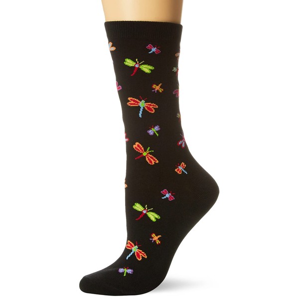 K. Bell Socks womens Zoo Animals Crew Casual Sock, Dragonflies (Black), Shoe Size 4-10 US