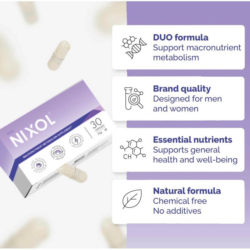Nixol Macronutrient Metabolism Supplement | with Chromium, Guarana, ACV, L-Glutamine,