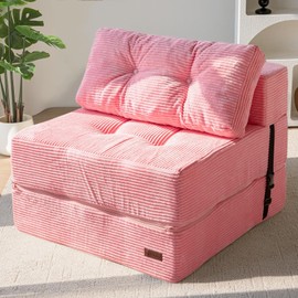 MAXYOYO Folding Sofa Bed, Convertible Sofa Bed with High-Density Support Foam, Portable 4 in 1 Fold Out Chair to Floor Lounger, Versatile Floor Couch for Living Room Bedroom, Pink