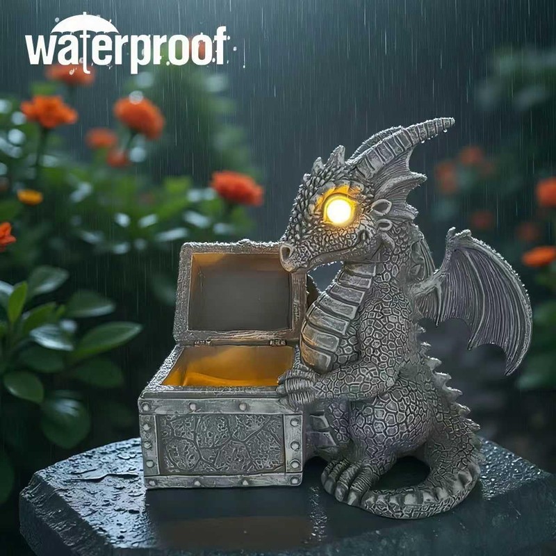 YZYOE LED Solar Powered Dragons Opening Treasures Box Light, Outdoor